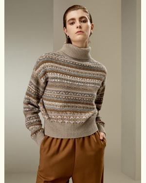 LILYSILK Damen Pullover Faire Insel DE 100% Kaschmir Fair-Isle Style Oversized Passform XS