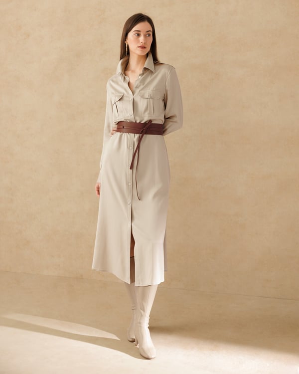 LILYSILK Damen Safari Trench-Kleid aus Sandgewaschener Seide mit Gürtel Leichte Aprikose M