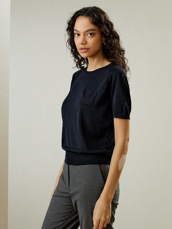 LILYSILK Damen Seide Basic-T-Shirt Dunkel Blau XS - Maschinenwaschbar & Elegant LILYSILK Damen Seide Basic-T-Shirt Dunkel Blau XS - Maschinenwaschbar & Elegant