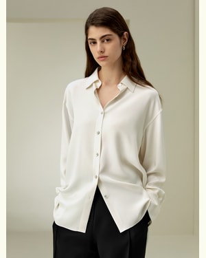 LILYSILK Damen Seide Bluse Papyrusweiß DE Spitzer Kragen Oversized-Passform Verstellbare Manschetten XS