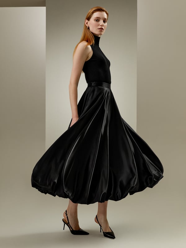 LILYSILK Damen Seiden Maxirock Schwarz Gr. 44 - Schneeglöckchen Rock, Elegant & Fließend