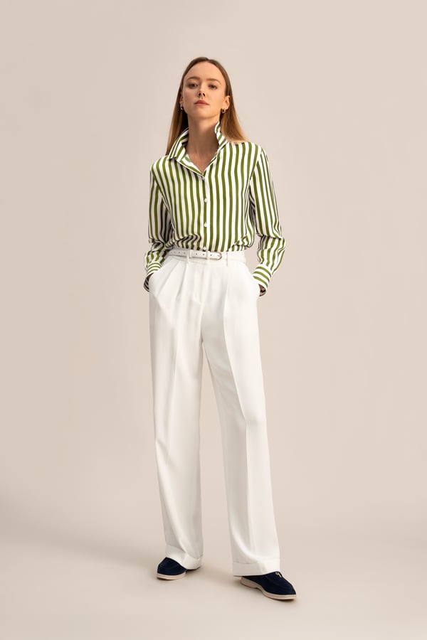 LILYSILK Damen Seidenbluse Amalfi Streifen Grün-Weiß SP: Klassisch & Elegant