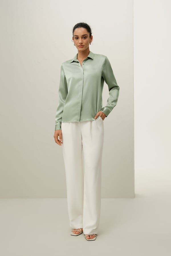 LILYSILK Damen Seidenbluse Charmeuse Glänzend Weich Wassergrün LP