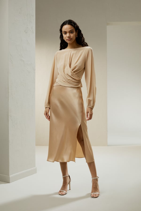 LILYSILK Damen Seidenbluse Charmeuse Seide Schlanke Passform Hautfreundlich Und Atmungsaktiv Blassgold 32/34 Deutschland