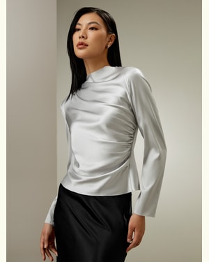LILYSILK Damen Seidenbluse Damen Silber Grau DE Seide Charmeuse Halbhoher Kragen Von Geschäftlich Formell Bis Lässig 34
