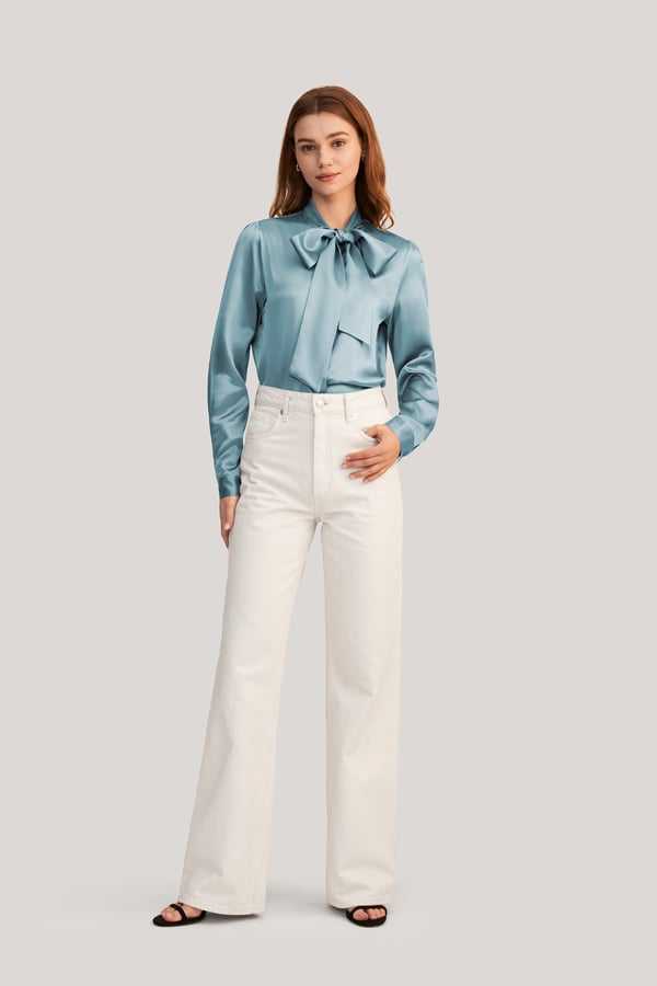 LILYSILK Damen Seidenbluse | Natürlicher Stoff Schleife Leicht Und Weich DE Neblig Blau XS LILYSILK Damen Seidenbluse | Natürlicher Stoff Schleife Leicht Und Weich DE Neblig Blau XS