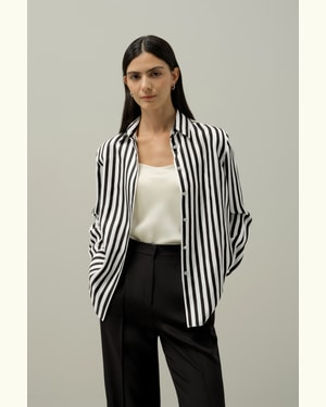 LILYSILK Damen Seidenbluse Seidentwill Übergroß Weich Und Gemütlich Schwarz-Weiße Nadelstreifen XS DE