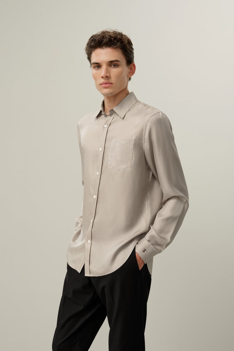 LILYSILK Damen Seidenbluse aus Seidentwill Klassisch Gestreiftes Hemd Kastanienstreifen XXL