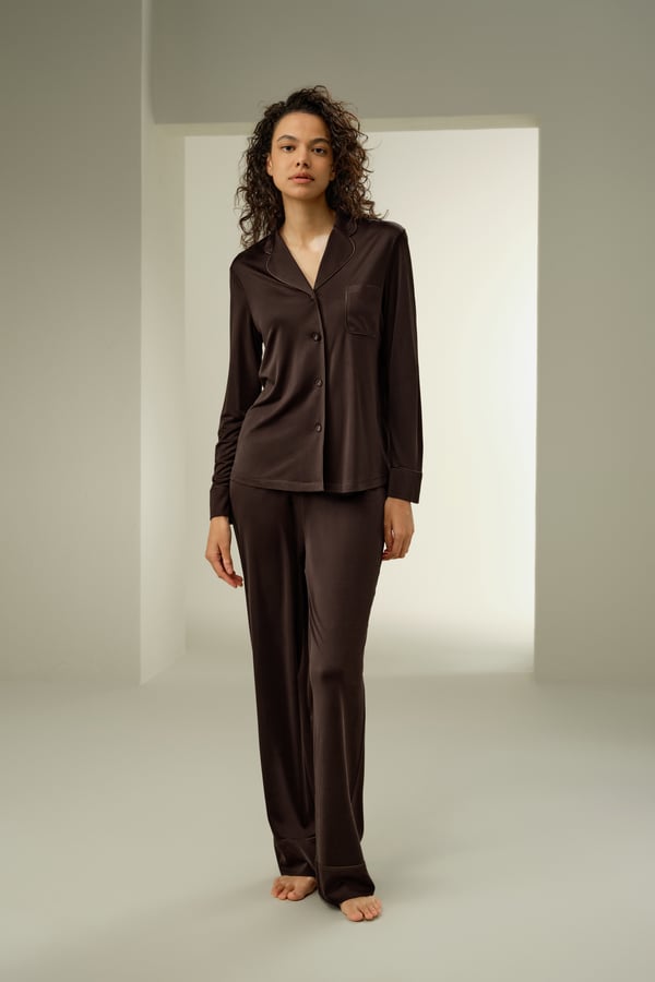 LILYSILK Damen Seidenjersey Pyjama Set Kakao XS - Weich, Hautfreundlich & Elegant