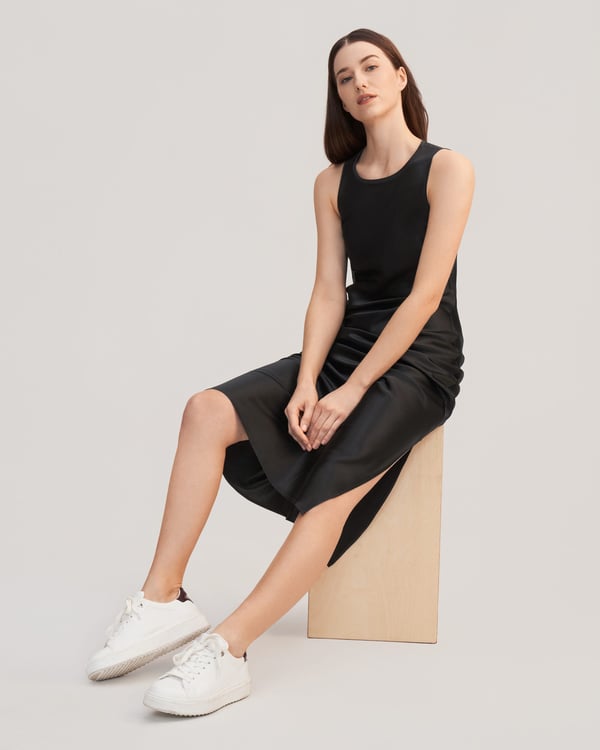 LILYSILK Damen Seidenkleid aus 22 Momme Seide Lässiges Maxikleid mit Schlitz Schwarz 34