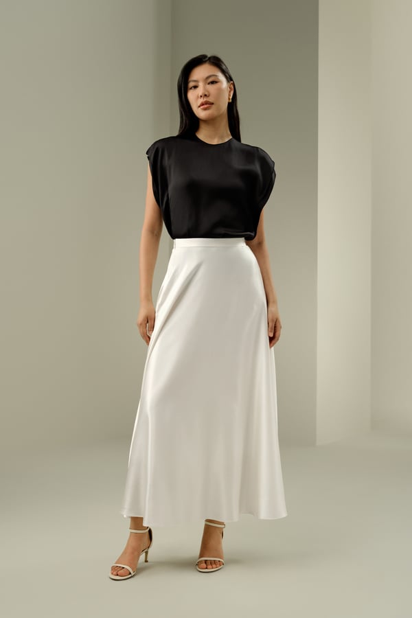 LILYSILK Damen Seidenrock Amaranth Rock Weiß Gr. 44 - Eleganter Maxirock aus Maulbeerseide