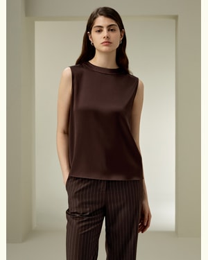 LILYSILK Damen Spaghetti Top Seide Dunkelbraun DE 32Mm Double-Faced Seide Ärmelloses Design Minimalistischer Slim Fit XS