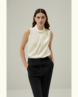 LILYSILK Damen Top Lilienwei? DE 100 % Oeko-Seide Drei Falten Auf Der Rechten Schulter Asymmetrisches Design L