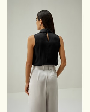 LILYSILK Damen Top Schwarz DE 100 % Oeko-Seide Drei Falten Auf Der Rechten Schulter Asymmetrisches Design XS