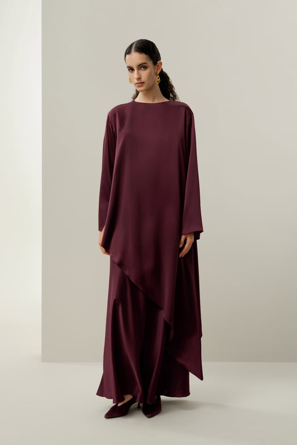 LILYSILK Damen Tunika aus Stretch-Seide | Asymmetrische Seidenbluse Pinot Noir L