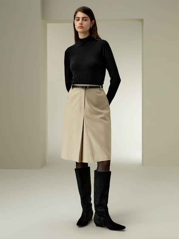 LILYSILK Damen Woll-Mix A-Linie Rock Mandel 30 | Waschbar & Elegant