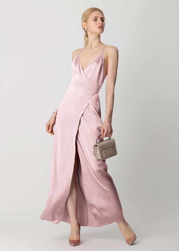 LILYSILK Elegantes Seiden-Wickelkleid Altrosa Größe L, 19 Momme Seide, für Partys & Events