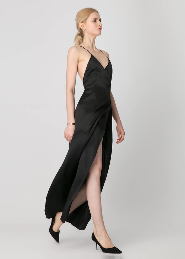 LILYSILK Elegantes Seidenkleid Schwarz XS - Wickelkleid Maxi Lang Abendkleid Partykleid 19 Momme Seide LILYSILK Elegantes Seidenkleid Schwarz XS - Wickelkleid Maxi Lang Abendkleid Partykleid 19 Momme Seide
