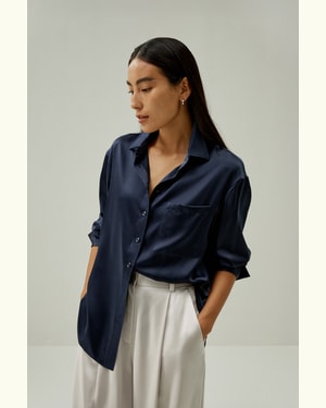 LILYSILK Frauen Bluse Seide Dunkel Blau DE 100% Seidencharmeuse Lange Ärmel L LILYSILK Frauen Bluse Seide Dunkel Blau DE 100% Seidencharmeuse Lange Ärmel L