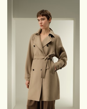 LILYSILK Frauen Mantel 45Mm Seiden Wolle-Mischung Khaki DE Oversized Schnitt XL