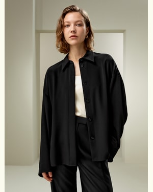 LILYSILK Frauen Seide Bluse Schwarz DE Spitzer Kragen Dreidimensionale Optik Abgerundeter Saum XS