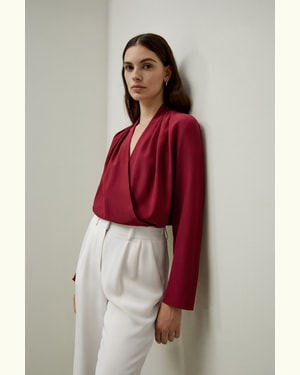 LILYSILK Frauen Seidenbluse Kirschrot DE 100% Seiden-Crêpe De Chine Tiefer V Ausschnitt Entspannte Passform L