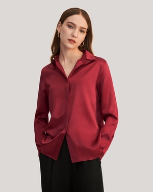 LILYSILK Frauen Seidenbluse Rotwein DE Charmeuse Seide Glänzend Normale Passform Petite S