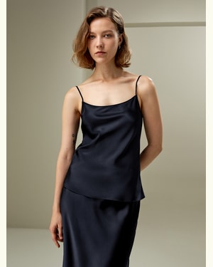 LILYSILK Frauen Spaghetti Top Seide Mitternachtsblau DE 32Mm Double-Faced Seide Super Weich Leicht Und Atmungsaktiv XS