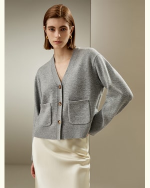 LILYSILK Frauen Strickjacke Damen Gemischt Grau DE Gerippte Säume XS LILYSILK Frauen Strickjacke Damen Gemischt Grau DE Gerippte Säume XS