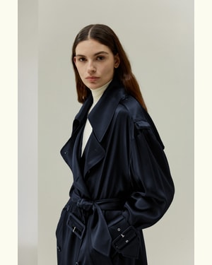 LILYSILK Frauen Trenchcoat Mitternachtsblau DE 100% Seidencharmeuse Perfekt Für Jeden Anlass XS LILYSILK Frauen Trenchcoat Mitternachtsblau DE 100% Seidencharmeuse Perfekt Für Jeden Anlass XS