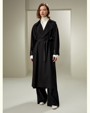 LILYSILK Frauen Trenchcoat Schwarz DE Abgesetzte Schultern Oversized-Stil Der Essentielle Go-To-Mantel Weich Und Gemütlich XL