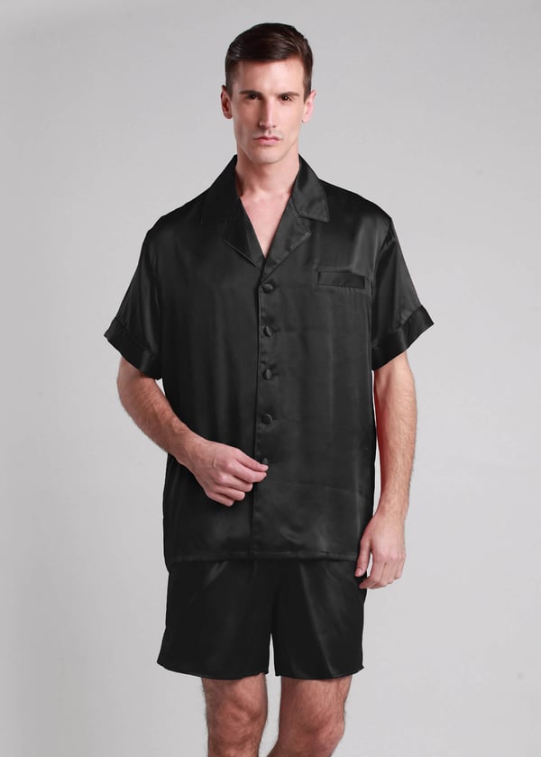 LILYSILK Herren Seide Pyjama Kurz Schwarz S - Glänzend & Weich