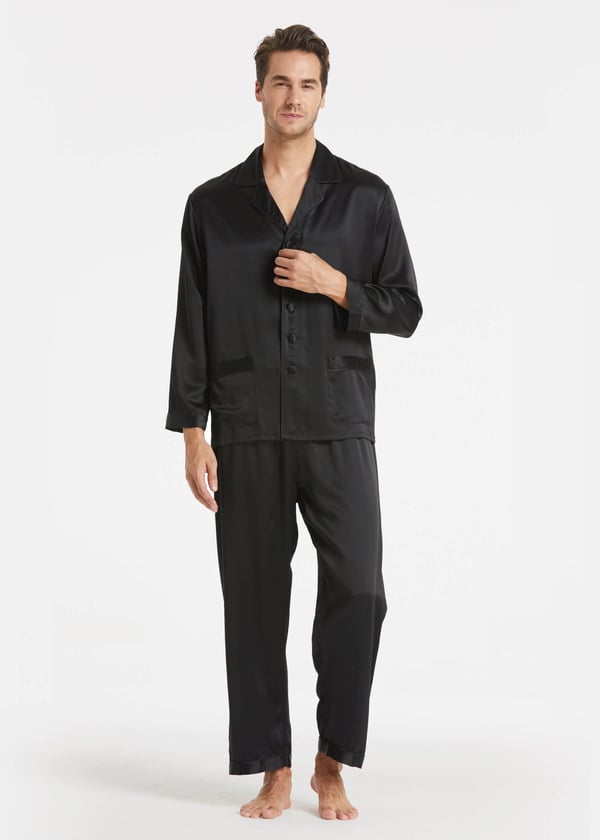 LILYSILK Herren Seide Pyjama Nachtwäsche Schwarz XS 22 Momme Luxus Schlafanzug LILYSILK Herren Seide Pyjama Nachtwäsche Schwarz XS 22 Momme Luxus Schlafanzug