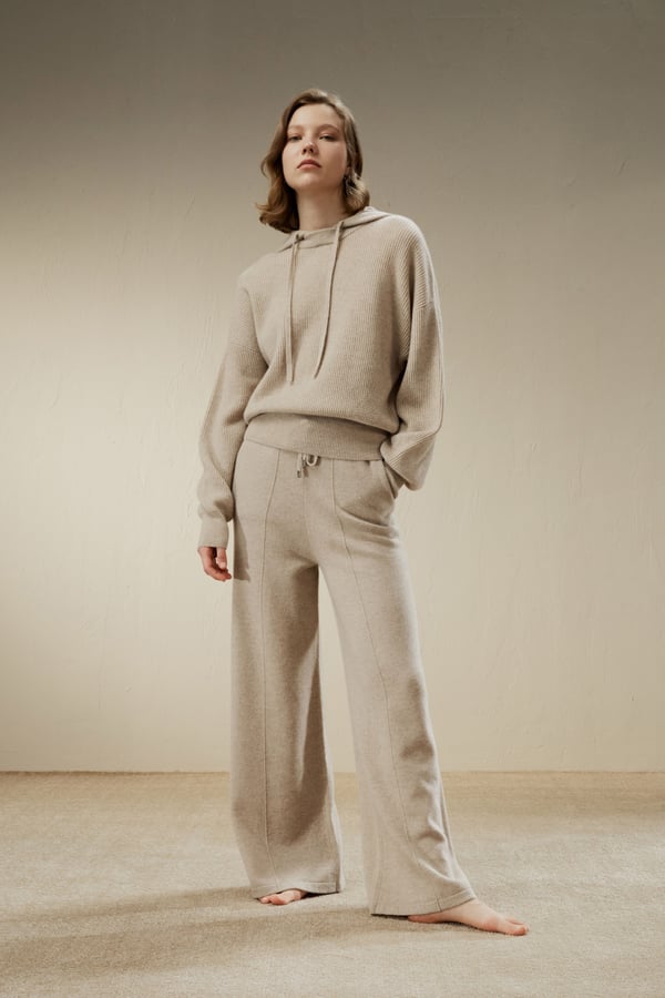 LILYSILK Kaschmir Jogginghose Beige XS - Weich, Luxuriös & Elegant - 2-fädiges Garn, Hohe Taille LILYSILK Kaschmir Jogginghose Beige XS - Weich, Luxuriös & Elegant - 2-fädiges Garn, Hohe Taille