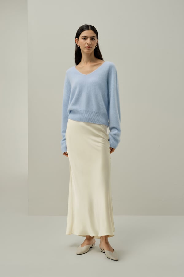LILYSILK Kaschmir Pullover Damen Kurzer Kaschmirpullover Mit V-Ausschnitt DE Illusionsblau XS LILYSILK Kaschmir Pullover Damen Kurzer Kaschmirpullover Mit V-Ausschnitt DE Illusionsblau XS