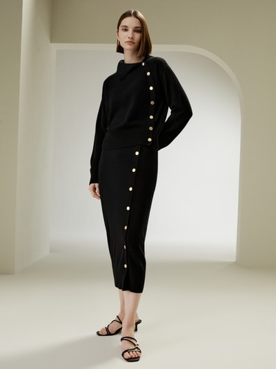 LILYSILK Kaschmirpullover Damen Schwarz DE 100% Kaschmir Eleganz Und Komfort Verstellbarer Rollkragenpullover S