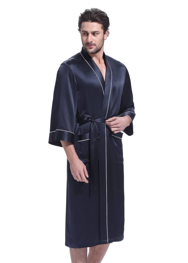 LILYSILK Morgenmantel Herren Seide Dunkel Blau DE 100% Reine Seide Mittlere Super Weich XS
