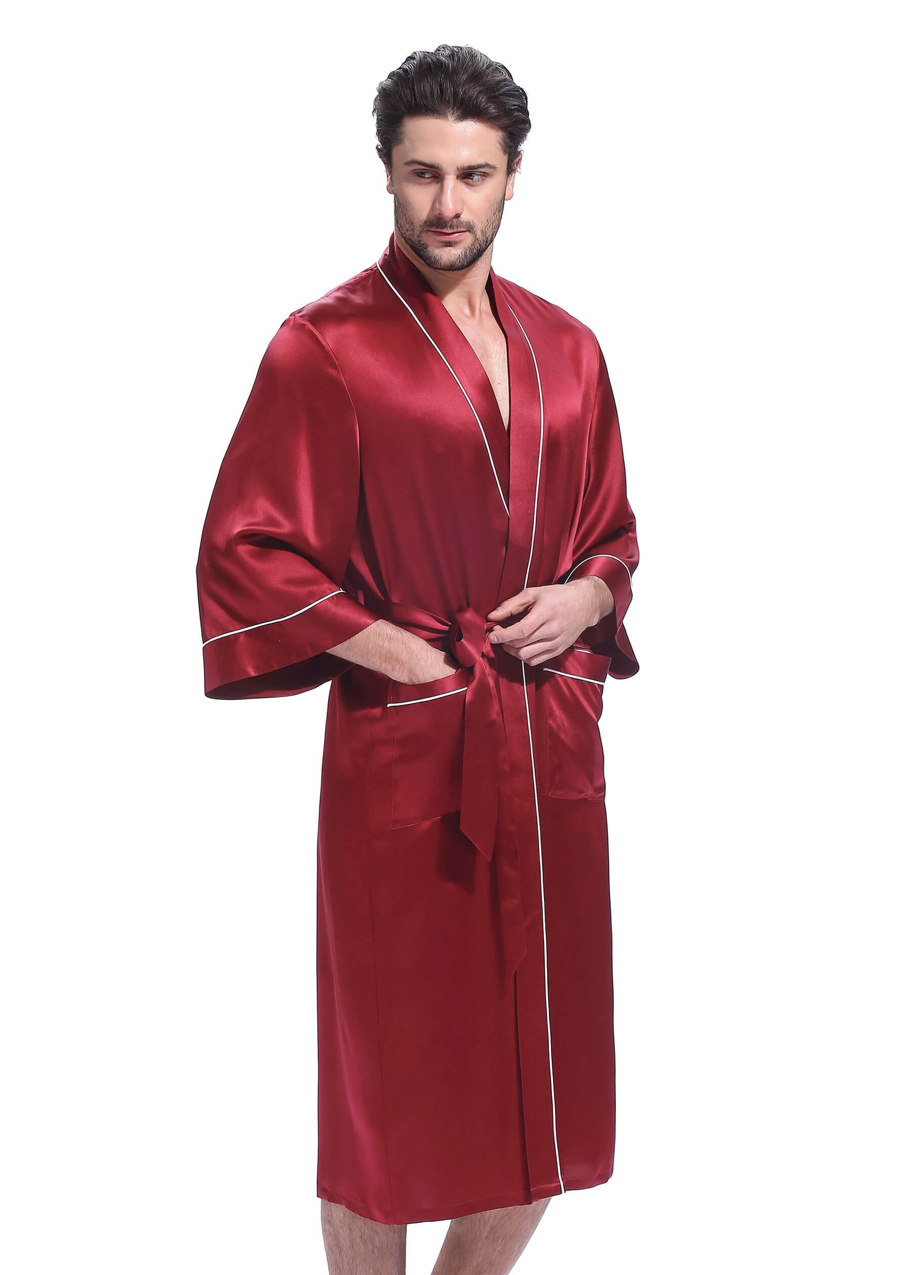 LILYSILK Morgenmantel Herren Seide Rotwein DE Charmeuse Seide Mit Seinem Klassischen Design Leicht Und Weich S
