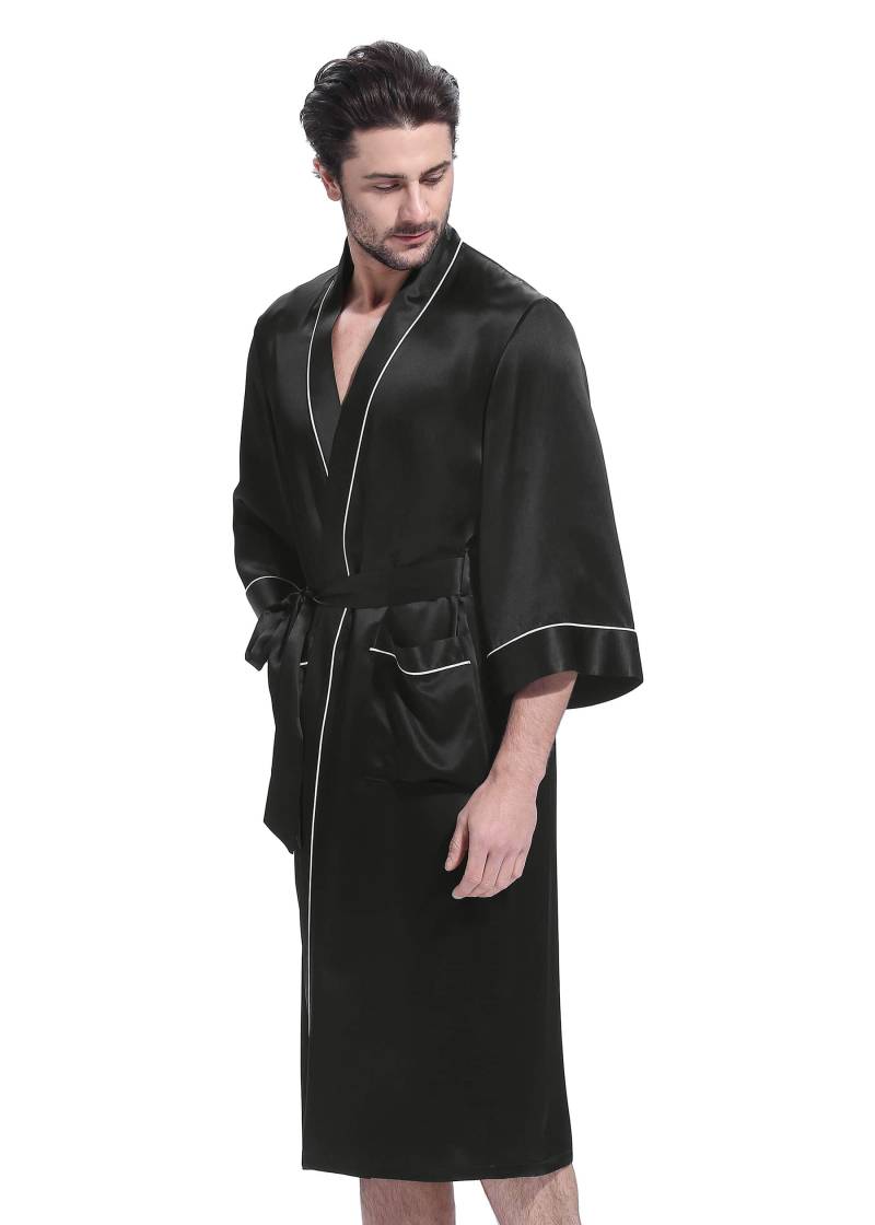 LILYSILK Morgenmantel Herren Seide Schwarz DE 100% Seide Klasse 6A Loose Und Lässig Leicht Und Atmungsaktiv M