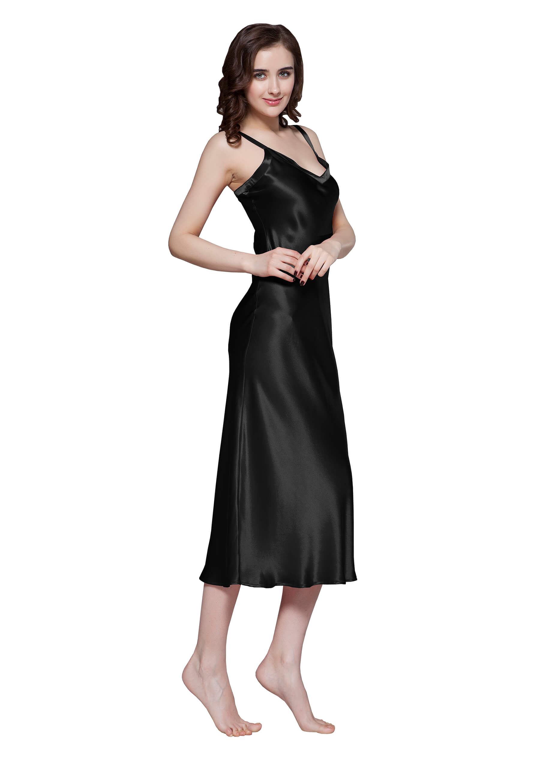 LILYSILK Nachthemd Damen Seide Schwarz Deutschland 100% Seide Klasse 6A Bequemer V-Ausschnitt Schlicht Und Leicht S