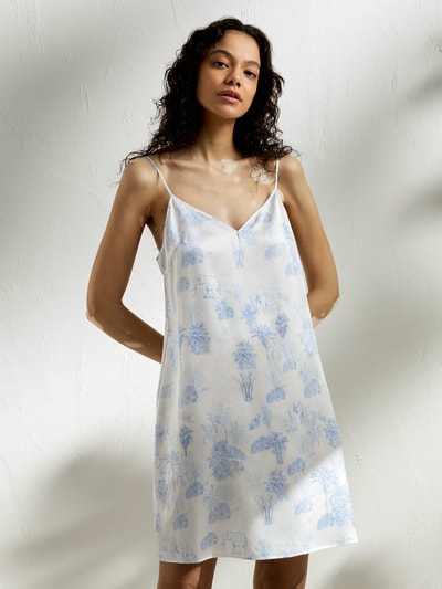 LILYSILK Nachthemd Damen Seide Weiß Und Blau DE Midikleid Ideal Zum Schlafen Und Faulenzen Nachtkleid Mit Spaghettiträger XL