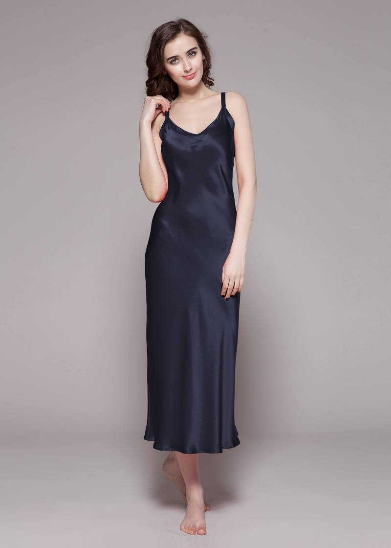 LILYSILK Nachthemd Seide Damen Dunkel Blau Deutschland 100% Seide Klasse 6A Langes Leicht Und Weich M