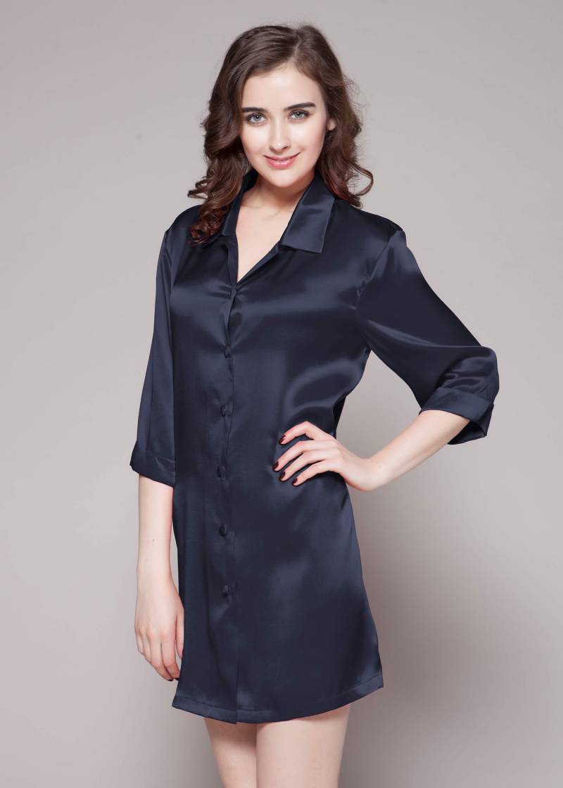 LILYSILK Nachthemd Seide Dunkel Blau Deutschland 100% Seide Klasse 6A Mit Seide Umwickelte Knöpfe Leicht Und Weich XS LILYSILK Nachthemd Seide Dunkel Blau Deutschland 100% Seide Klasse 6A Mit Seide Umwickelte Knöpfe Leicht Und Weich XS