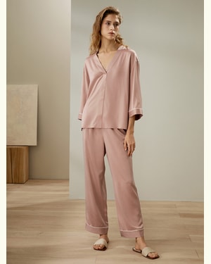 LILYSILK Pyjama Damen Seide Abendsand Deutschland Glatt Weich Lockere Passform Dreiviertelärmel Gemütlich Und Warm M
