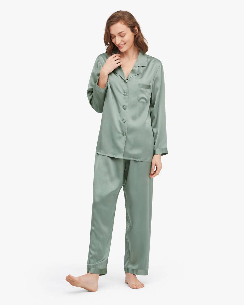 LILYSILK Pyjama Damen Seide Avocadogrün Deutschland Reine Seide Gekerbtes Revers Leicht Und Weich XL