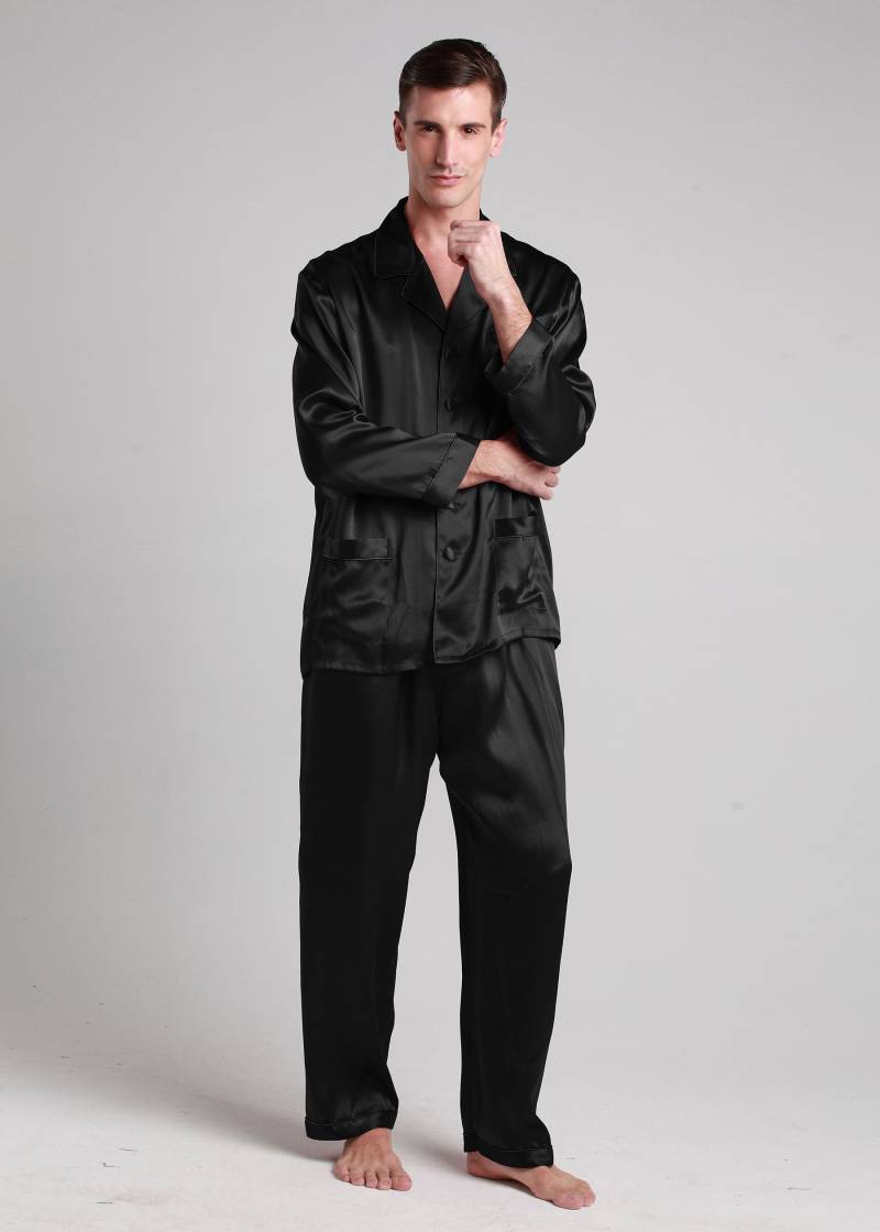 LILYSILK Pyjama Herren Seide Schwarz Deutschland Charmeuse Seide Passende Hosen In Voller Länge Leicht Und Atmungsaktiv XS