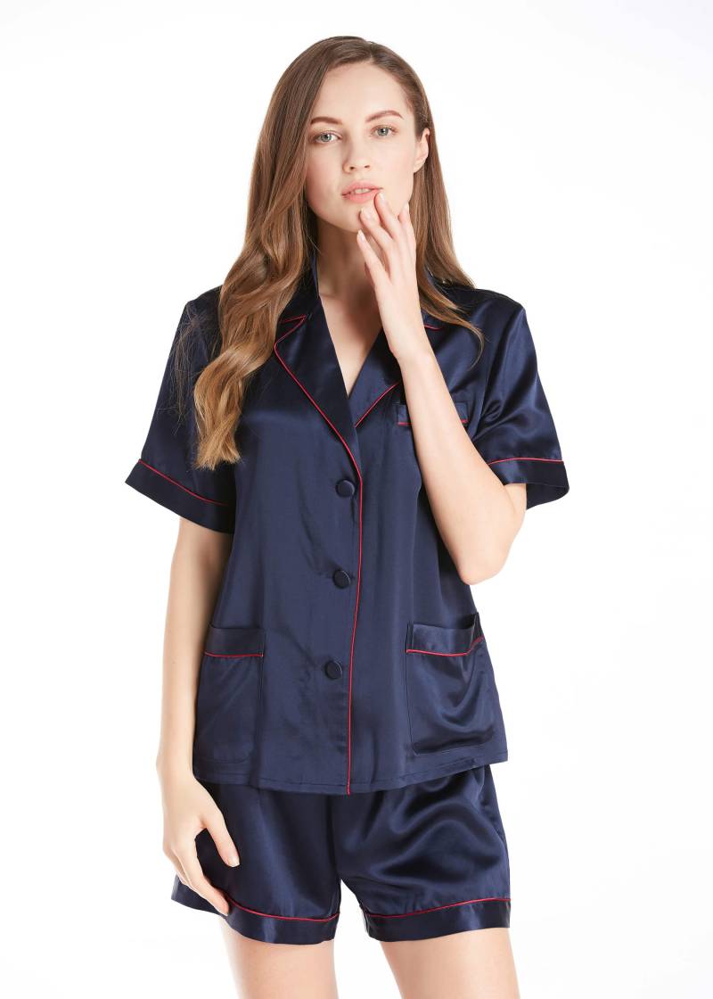 LILYSILK Pyjama Seide Damen Dunkel Blau Deutschland Charmeuse Seide Höchsten Komfort Atmungsaktiv Superleicht XS LILYSILK Pyjama Seide Damen Dunkel Blau Deutschland Charmeuse Seide Höchsten Komfort Atmungsaktiv Superleicht XS