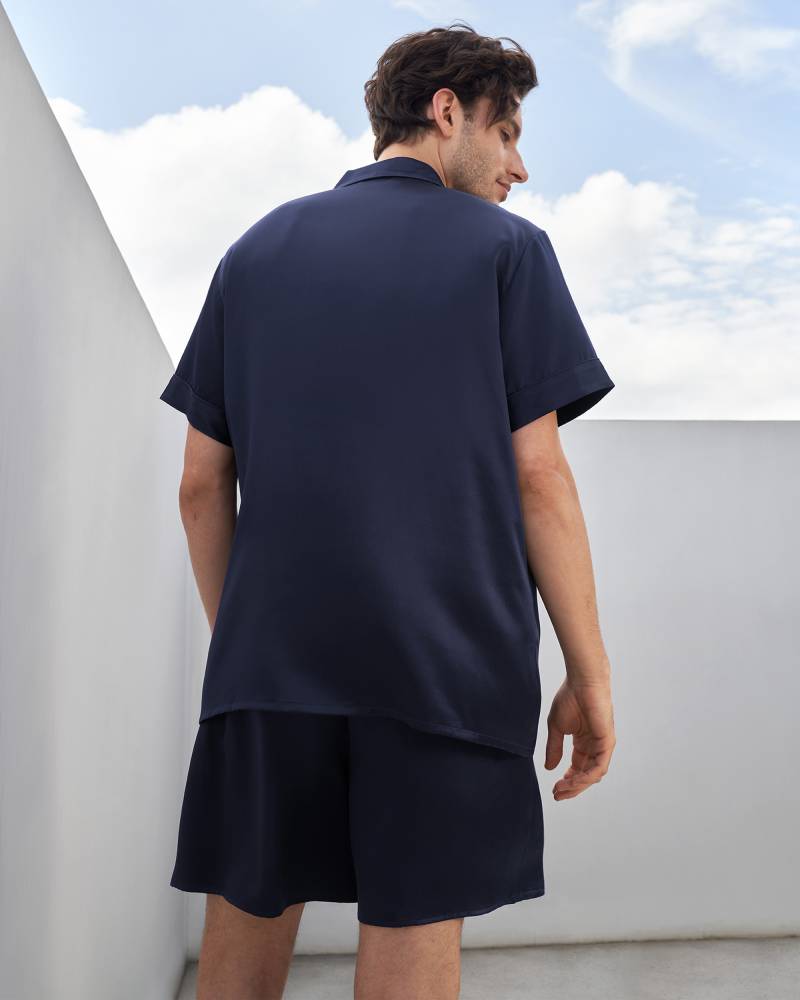 LILYSILK Pyjama Seide Herren Dunkel Blau DE 100% Reine Seide Kurzen Leicht Und Weich XS