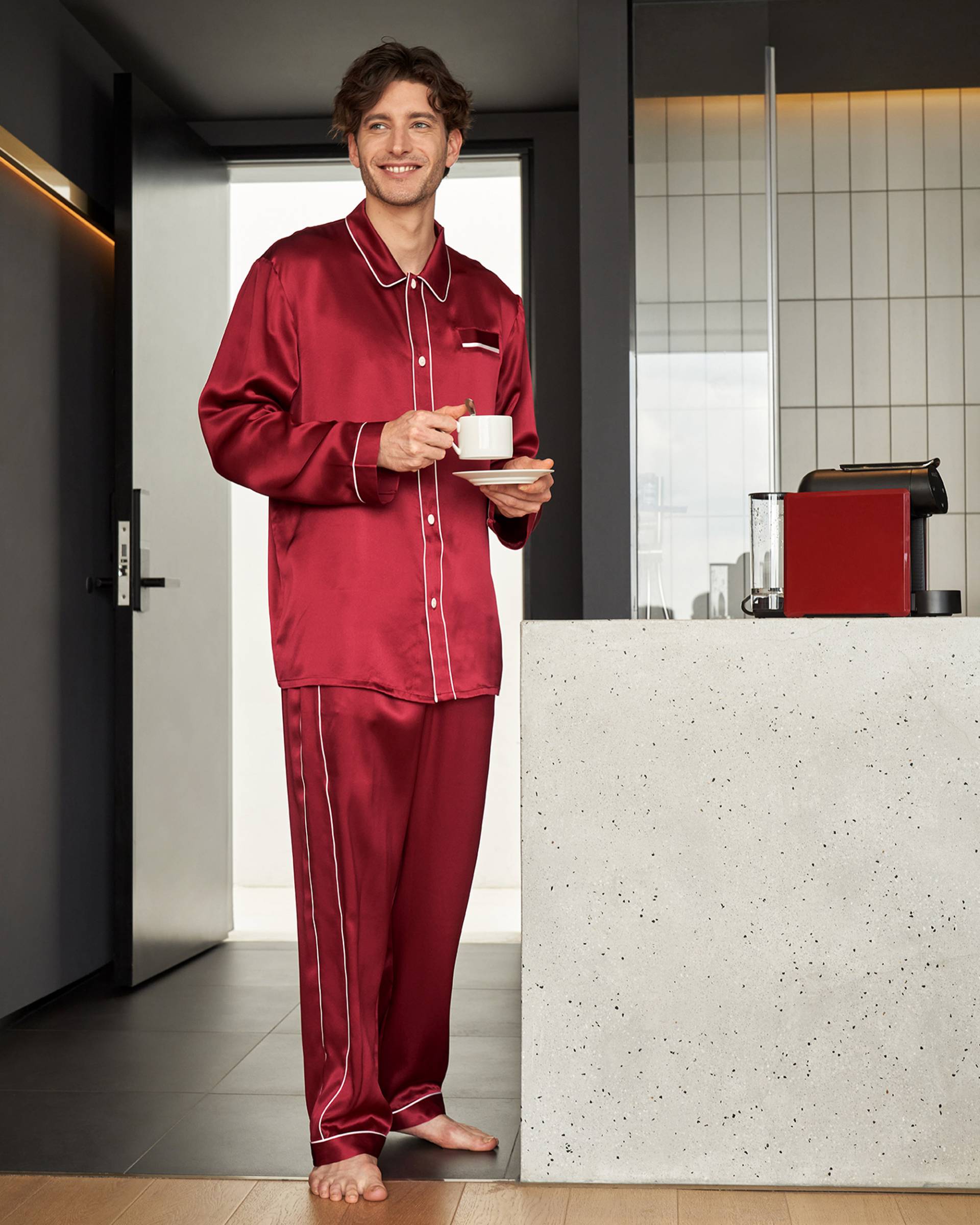 LILYSILK Pyjama Seide Herren Rotwein DE 100% Seide Halbelastische Taillen-Passende Hose Mit Kordelzug Leicht Und Weich XXL LILYSILK Pyjama Seide Herren Rotwein DE 100% Seide Halbelastische Taillen-Passende Hose Mit Kordelzug Leicht Und Weich XXL