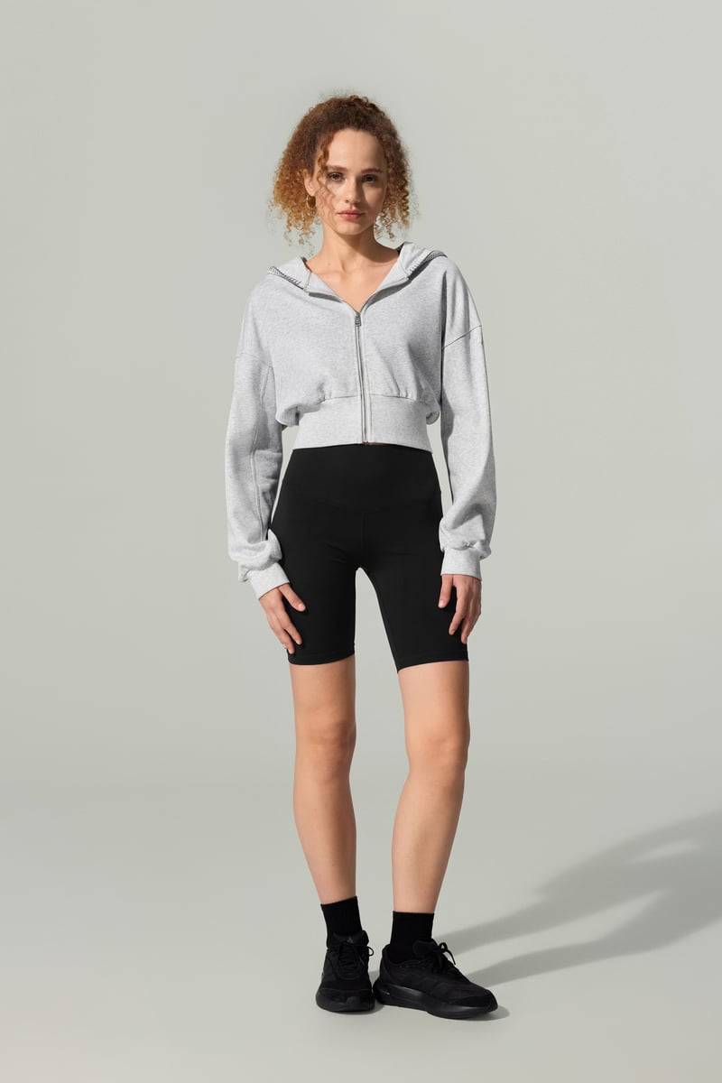 LILYSILK Seamflow Drift Zip-Hoodie Damen Heather-Grau XS Seide French Terry Weich Atmungsaktiv Kapuze